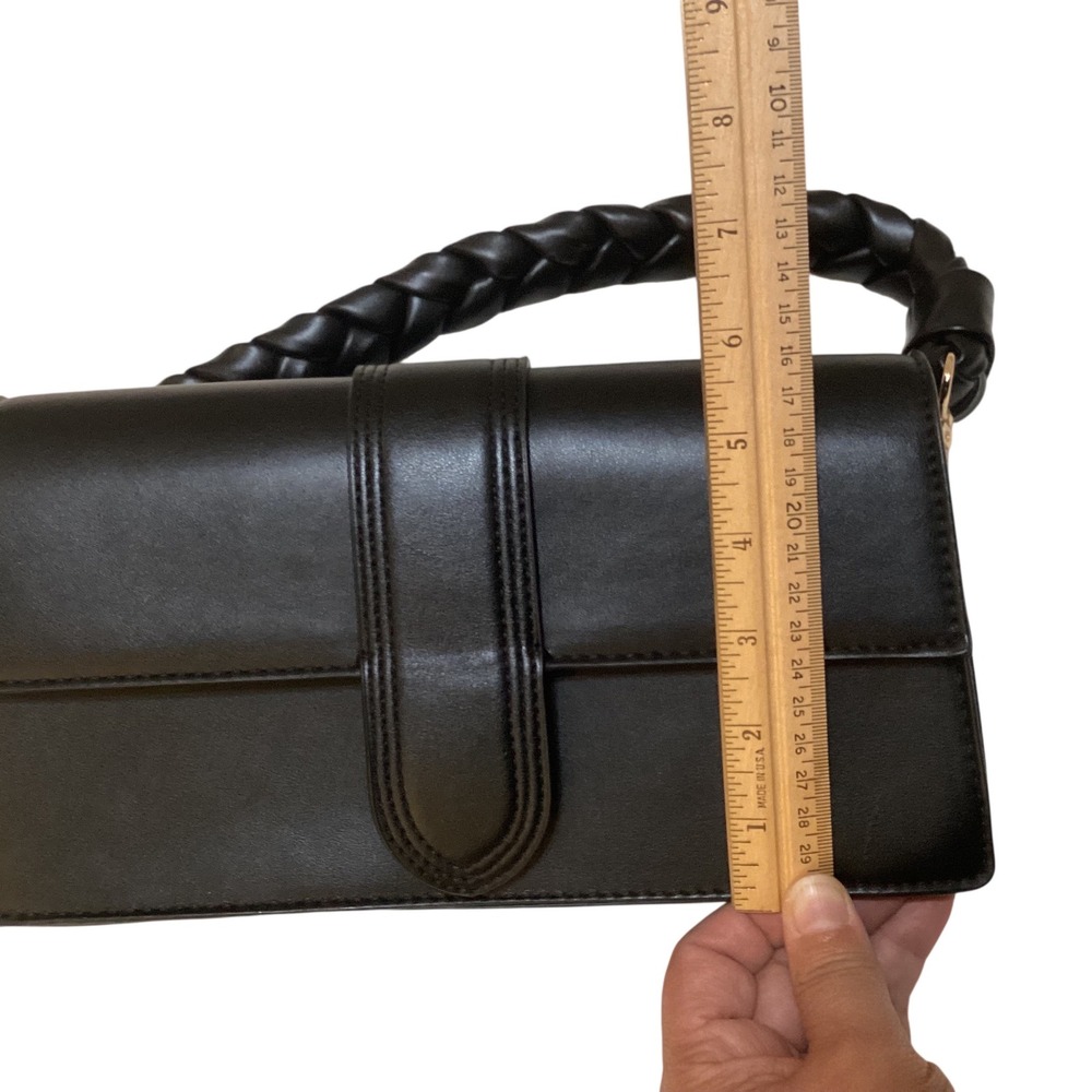 Moda Luxe Black Faux Leather Clutch Handbag Braided Top Handle Evening Bag - Picture 15 of 16